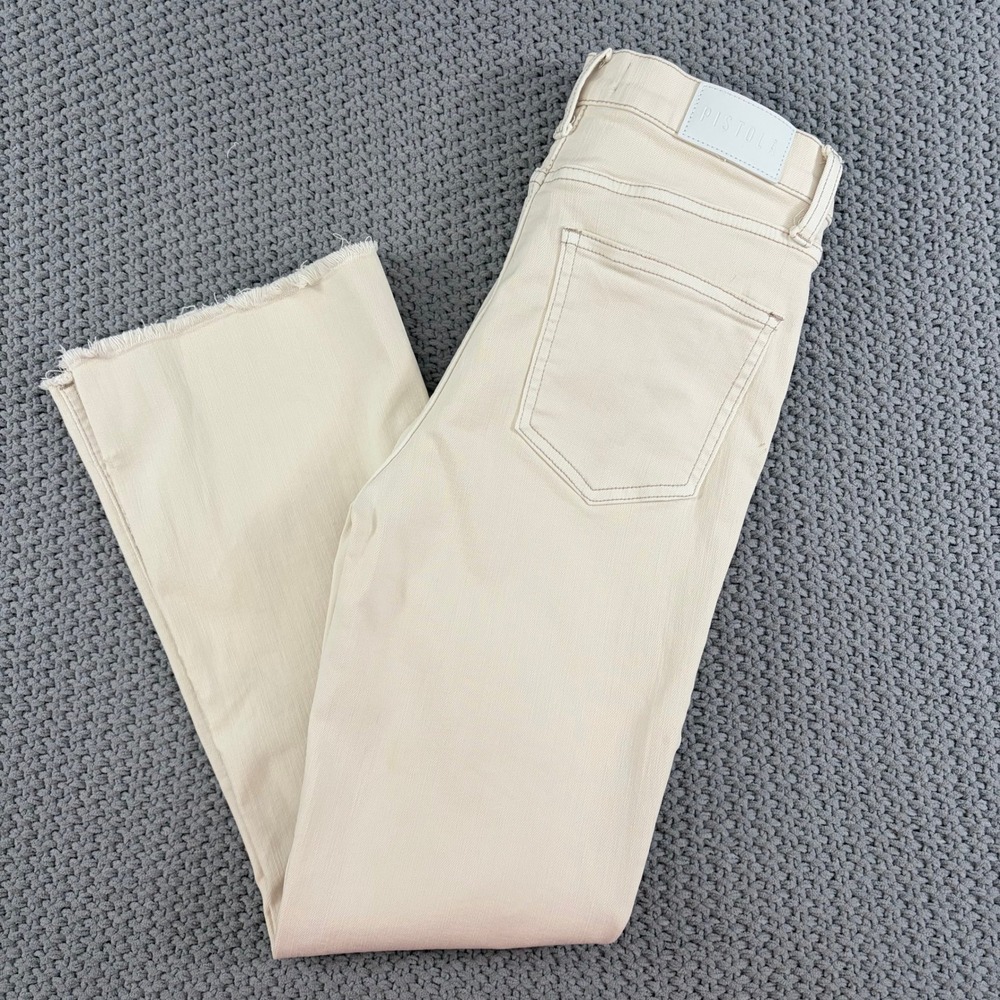 Pistola Cream High Rise Raw Hem Straight Leg Jeans Women Size 27